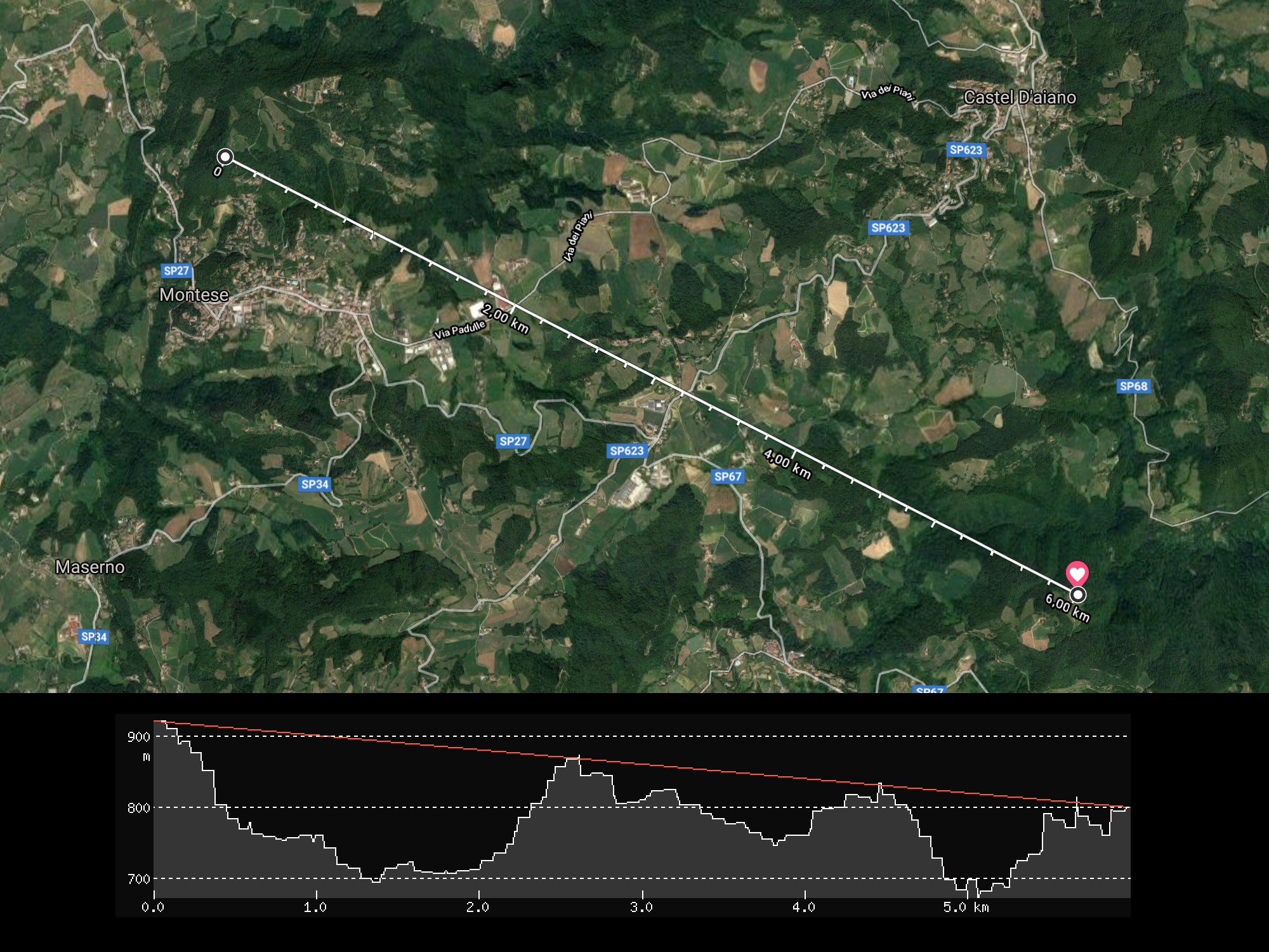 The elevation profile as extracted from a [path profiler](http://www.heywhatsthat.com/profiler.html)